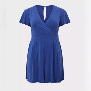 Torrid Blue Studio Knit Romper With Pockets and Flutter Sleeves Size 1X